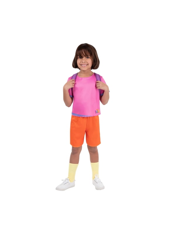 Dora the Explorer Girl's Deluxe Dora Halloween Costume Apparel Set 4pc - Pink Toddler