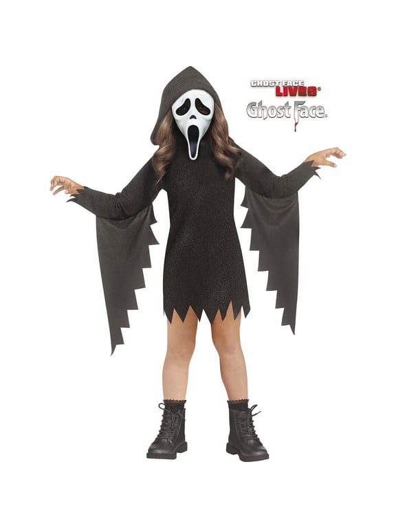 Ghost Face Girl's Glitter Bling Hooded Dress Halloween Costume Dress - Black 3T-4T