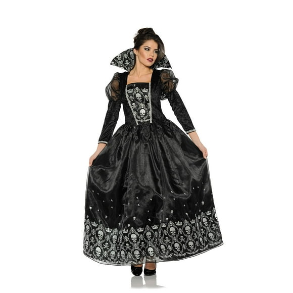 UNDERWRAPS Dark Princess Dress Women - Dark Queen Black Princess Dress Bell Sleeves Halloween Costume for Women, Skull Glitter Pattern Queen Princess Pirate