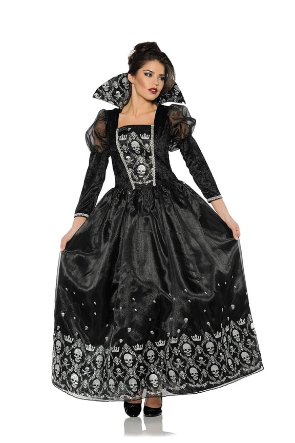 Dark Princess Dress Women - Dark Queen Black Princess Dress Bell Sleeves Halloween Costume for Women, Skull Glitter Pattern Queen Princess Pirate