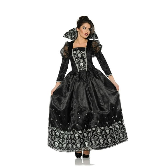 UNDERWRAPS Dark Princess Dress Women - Dark Queen Black Princess Dress Bell Sleeves Halloween Costume for Women, Skull Glitter Pattern Queen Princess Pirate