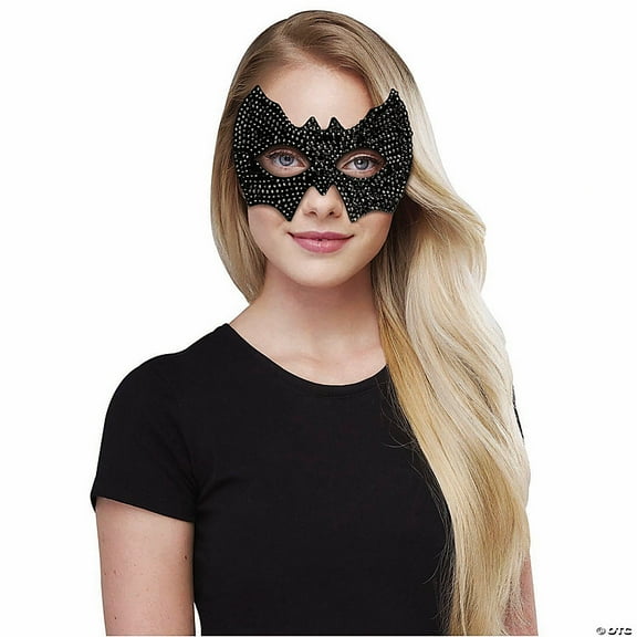 Fun World Fun World Adult General Sizing Black Diamond Bat Eye Mask Rhinestones Halloween Costume Mask - Black One Size
