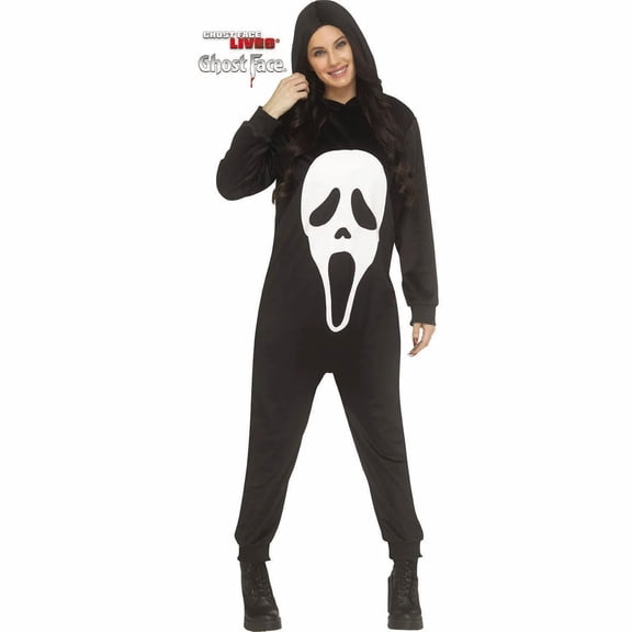 Ghost Face Adult General Sizing E-Z Hooded Jumpsuit Halloween Costume Jumpsuit - Black Large