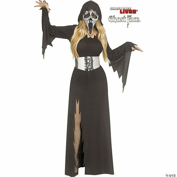 Fun WorldGhost Face Women's Mirror Bling Hooded Gown Halloween Costume Dress - Black Large 10-14