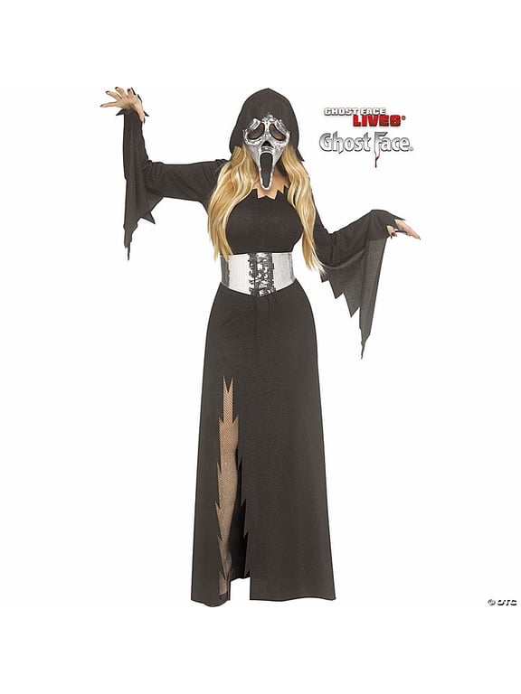 Ghost Face Women's Mirror Bling Hooded Gown Halloween Costume Dress - Black Large 10-14