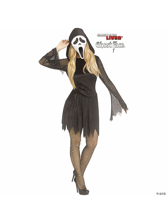 Ghost Face Women's Pearl Velour Dress Halloween Costume Dress - Black Large 10-14