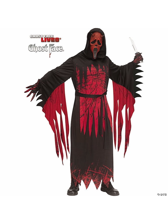 Adult Ghost Face Red Aged Devil Face Halloween Costume Robe - Red One Size