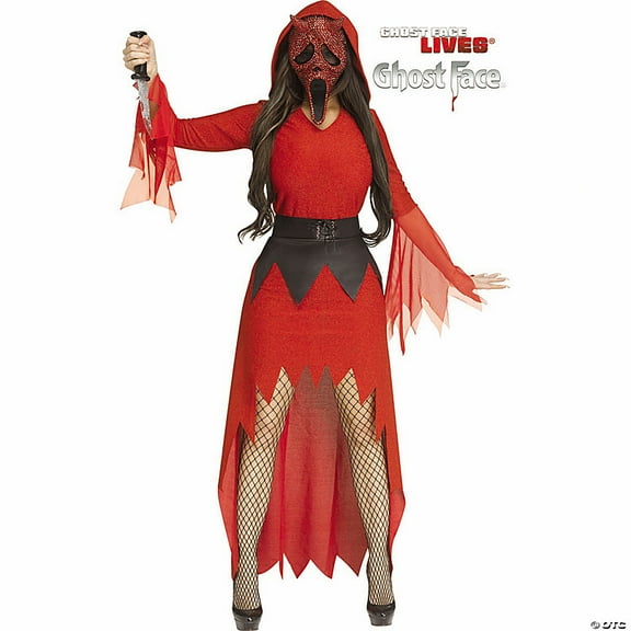 Ghost Face Women's Red Bling Devil Face Hooded Gown Halloween Costume Dress - Red Small