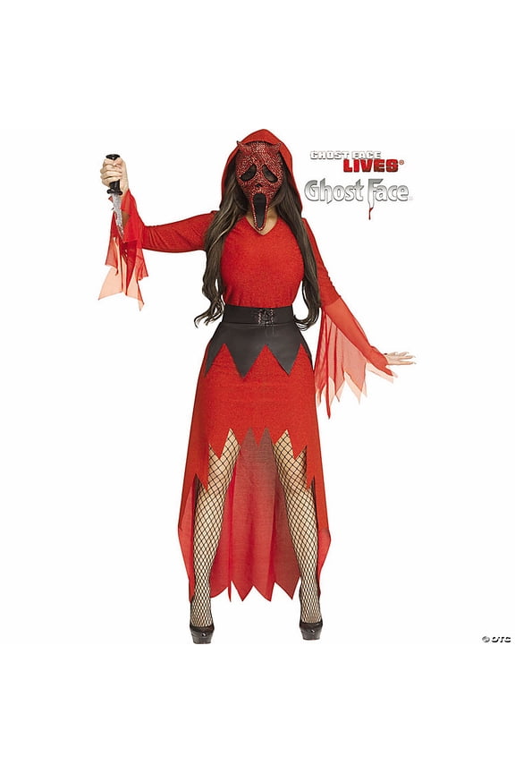 Ghost Face Women's Red Bling Devil Face Hooded Gown Halloween Costume Dress - Red Small