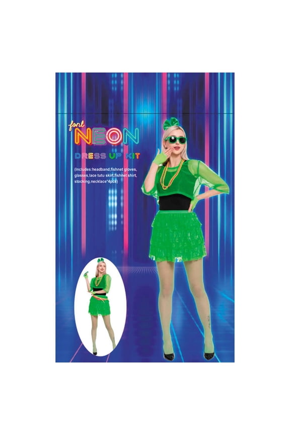 Women's Neon Green 80's Outfit Halloween Costume Accessories 11pc - Neon Green One Size