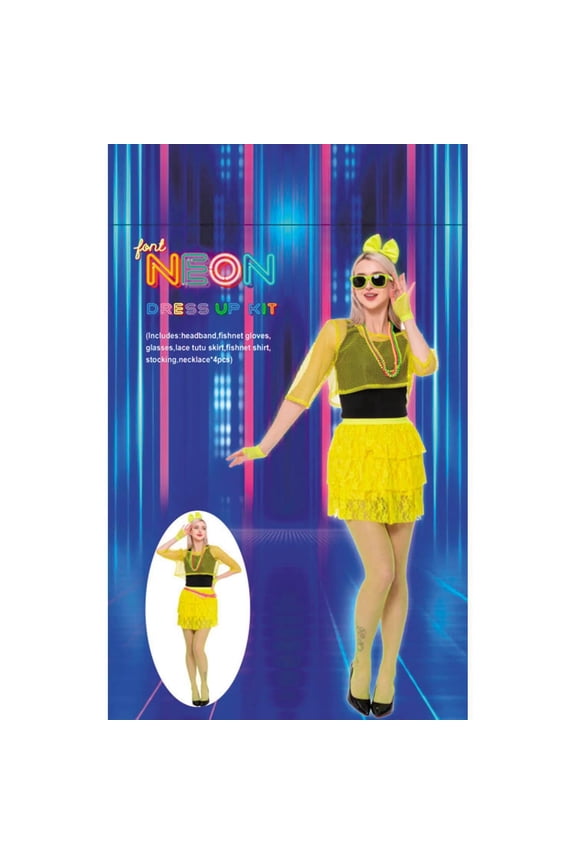 Loud Women's Neon Yellow 80's Outfit Halloween Costume Accessories 11pc - Yellow One Size
