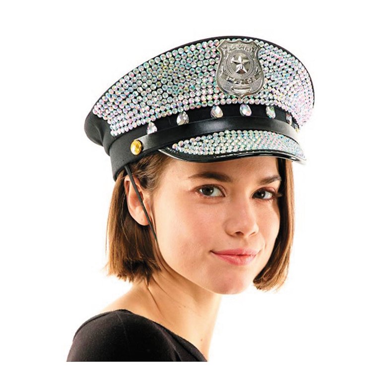 Black Rhinestone Studded Captain Hat Black Crystal Rhinestone Captain Hat - Festival Military Hat  main image 2