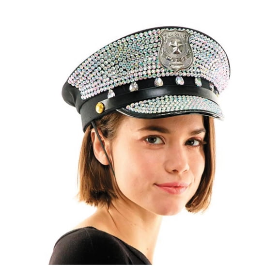 Morris Costumes Police Adult Captain Hat with Rhinestones Halloween Costume Headwear - Black Medium