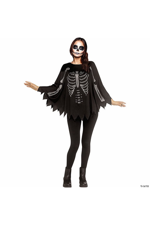 Adult General Sizing Rhinestone Bling Skeleton Halloween Costume Robe - Black One Size