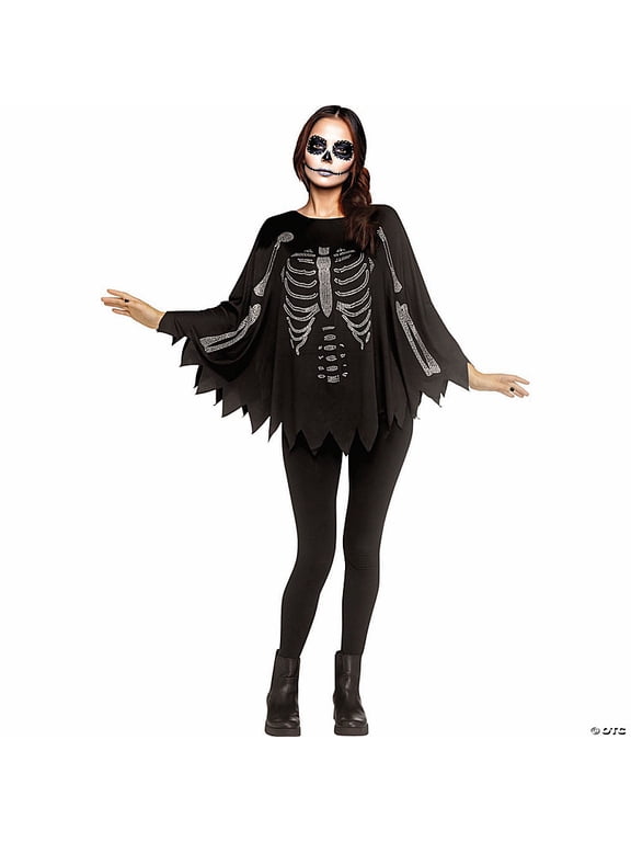 Adult General Sizing Rhinestone Bling Skeleton Halloween Costume Robe - Black One Size