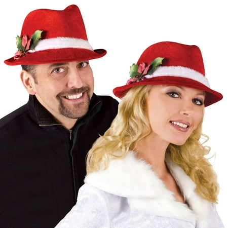 Morris Costumes FW7488 Slick Santa Red & White Fedora Hat for Adults - One Size