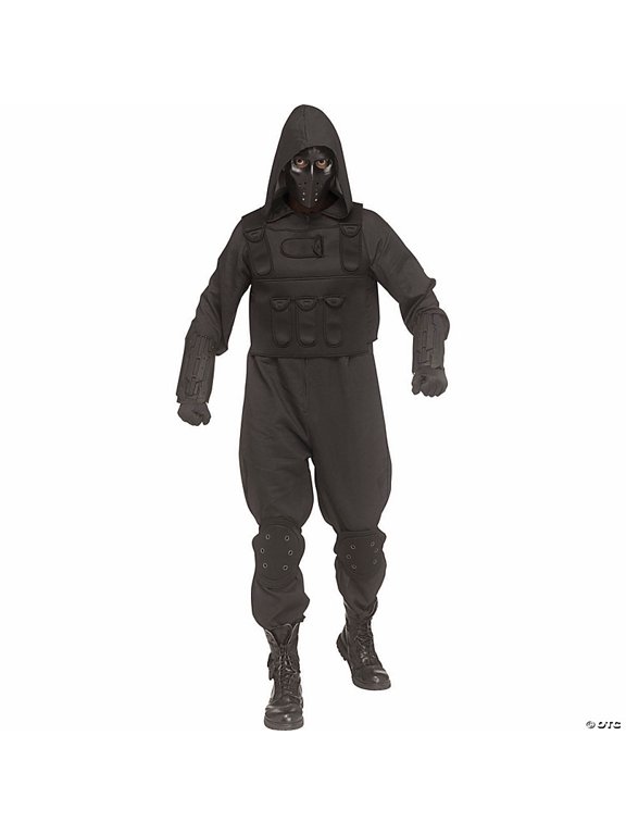 Adult Warcore Fighter Hooded Halloween Costume Jumpsuit - Black One Size