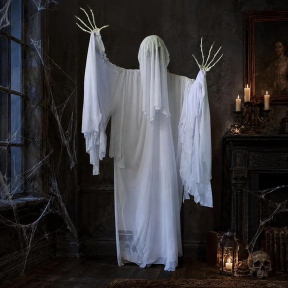 Morris Costumes4 Ft. 7" x 5 Ft. 5 1/2" Skeleton Ghost Animated Prop Standing Halloween Decoration