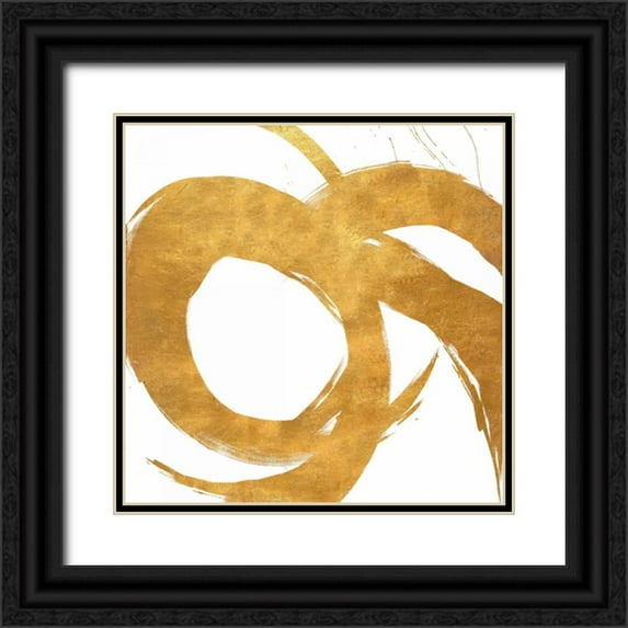 Morris, Megan 12x12 Black Ornate Wood Framed with Double Matting Museum Art Print Titled - Gold Circular Strokes II