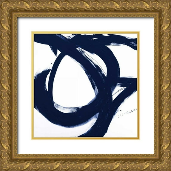 Morris, Megan 12x12 Gold Ornate Wood Framed with Double Matting Museum Art Print Titled - Navy Circular Strokes I