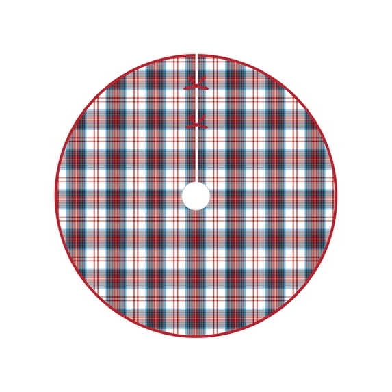 Morris Red, White & Blue Plaid 100% Cotton Christmas Tree Skirt 54"