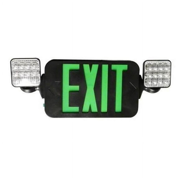 Morris Products 73435 Square Head LED Combo Exit & Emergency Light High Output, Green LED - Black Housing