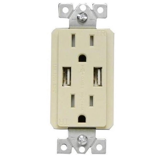 Morris Products 82370 Decorative USB Chargers & Tamper Resistant Duplex Receptacle, 15A-125V - Ivory