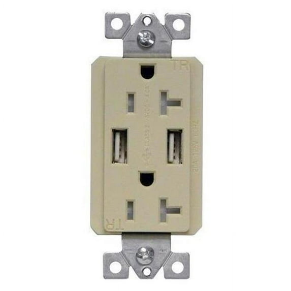 Morris Products 82375 Decorative USB Chargers & Tamper Resistant Duplex Receptacle, 20A-125V - Ivory