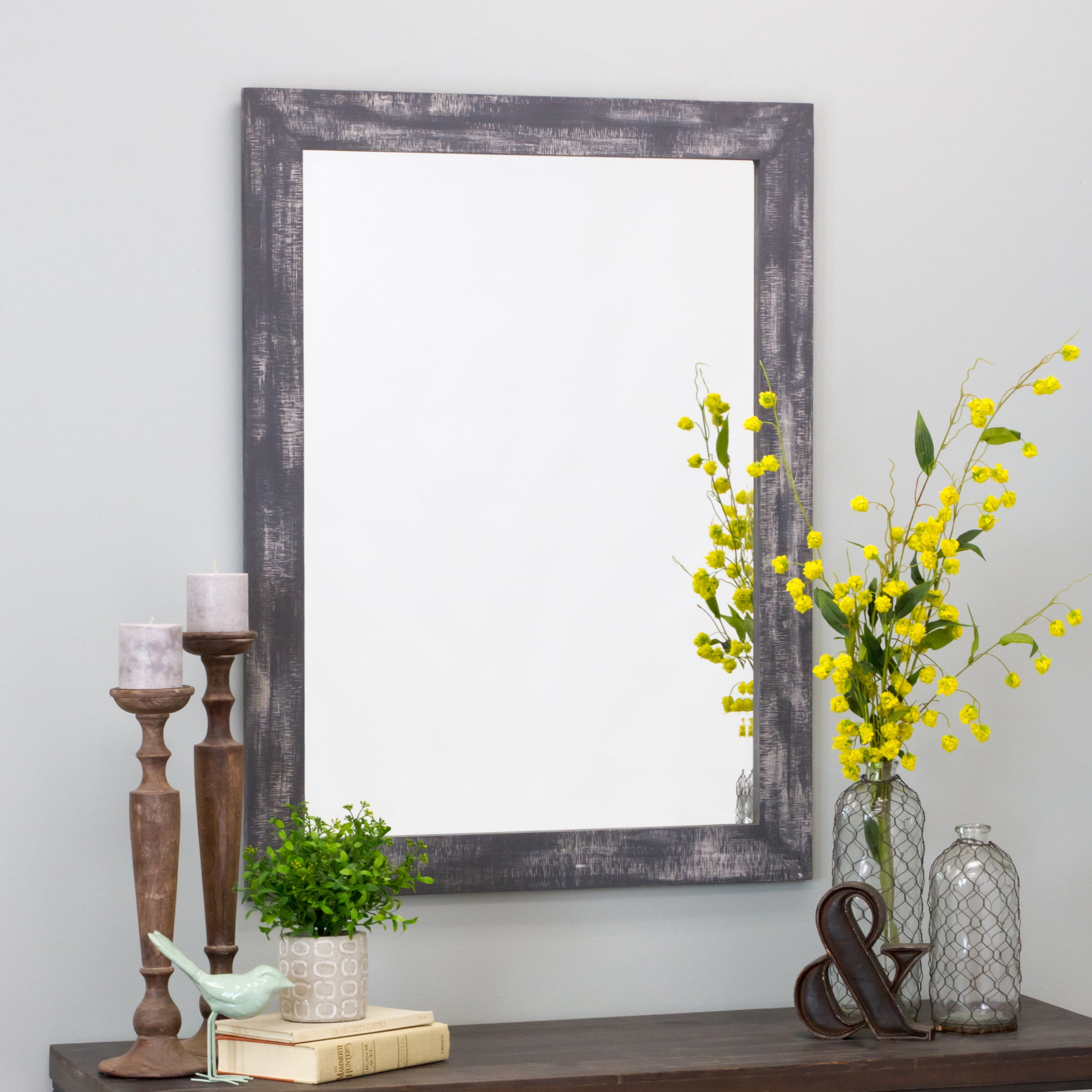 Nutmeg Gray Rustic Solid Wood Rectangular Wall Mirror 40" x 30"