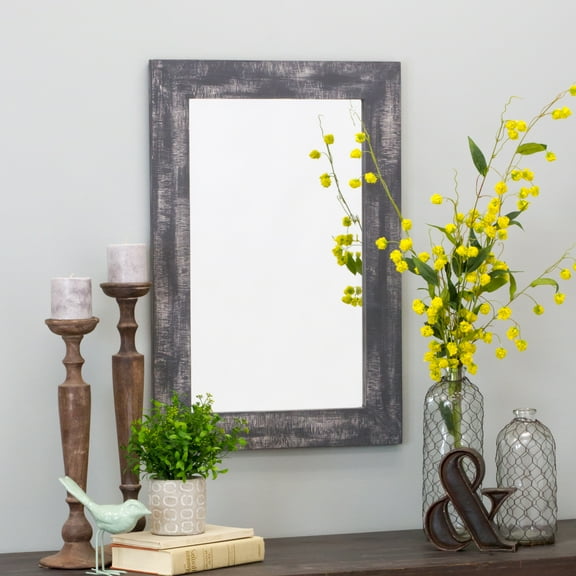 Morris Rustic Wood Wall Mirror - Gray 30" x 20" by Aspire