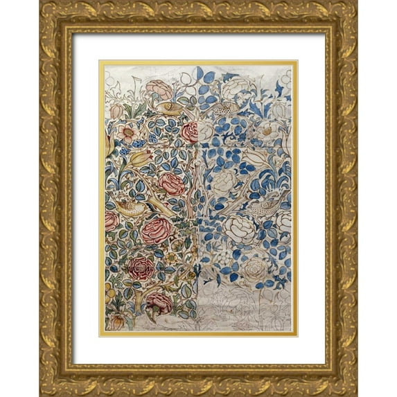 Morris, William 18x24 Gold Ornate Wood Framed with Double Matting Museum Art Print Titled - Design For Chintz: Rose