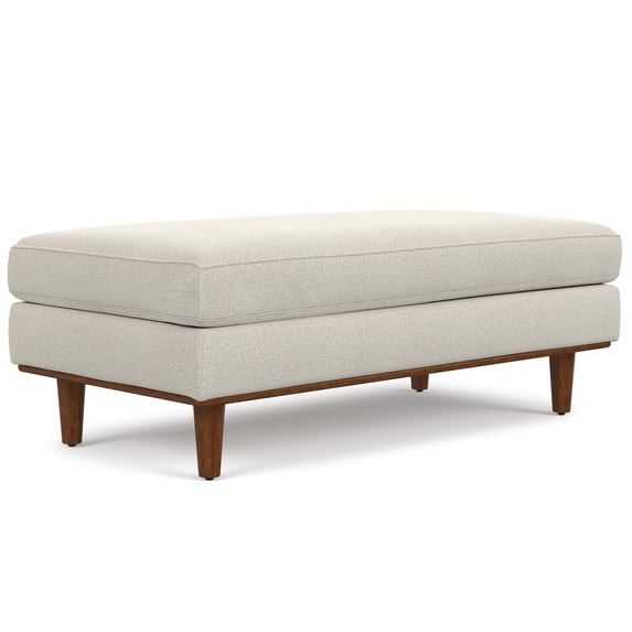 Simpli Home Morrison 49 inch Wide Mid-Century Modern Table Ottoman in Cream White Woven-Blend Fabric