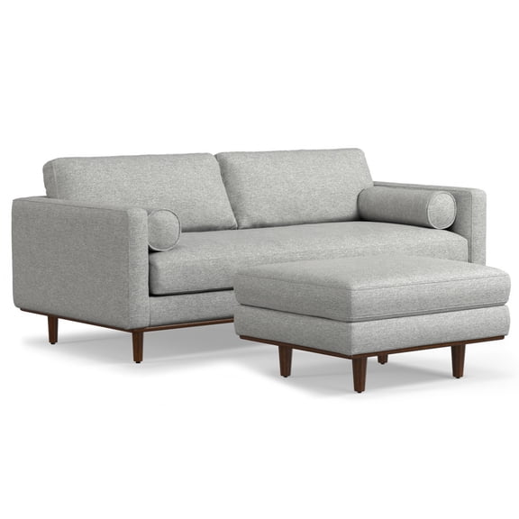 Morrison 89" Mid-Century Modern Sofa & Ottoman Set in Mist Grey Woven-Blend Fabric - Eco-Friendly, Plush Comfort, Solid Wood Frame, 4-Seater for Living Room