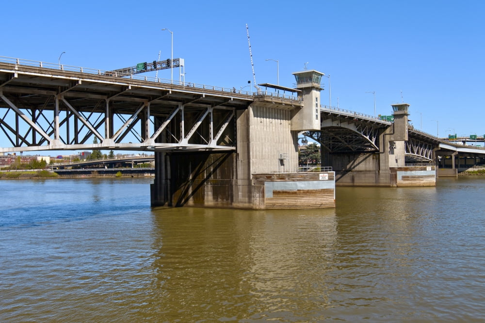 Morrison Bridge spans the Willamette River Portland Oregon USA Canvas Art - Panoramic Images (36 x 12)