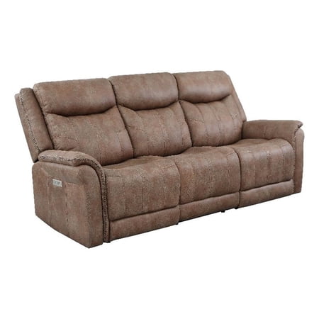 Morrison Camel Brown Polyester Faux Suede Leather Power Reclining Sofa