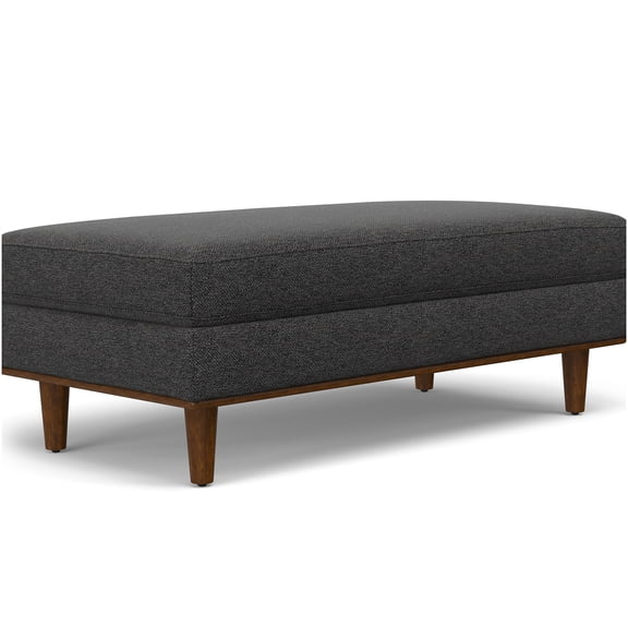 Morrison Large Rectangular Storage Ottoman in Dark Gray Fabric, Mid-Century Modern Footrest with Hidden Storage