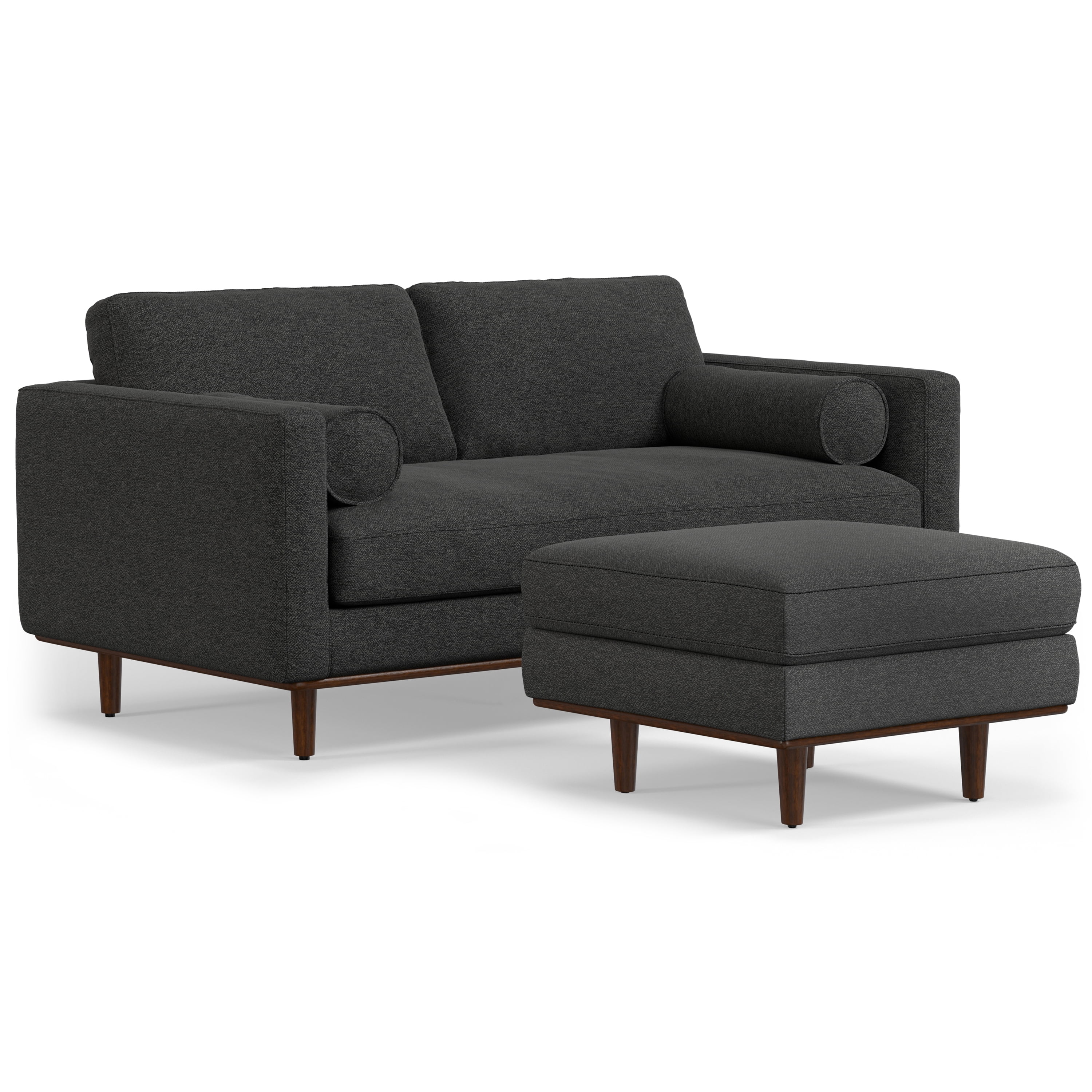 Charcoal Grey Leather Lawson Sofa with Ottoman and Pillow-Top Arm