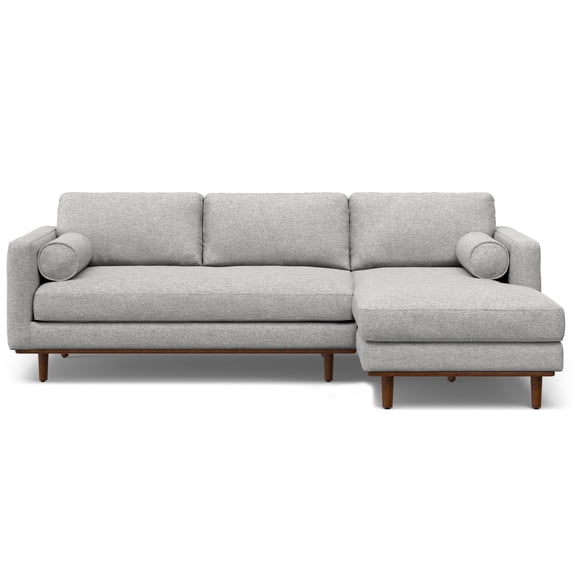 Simpli Home Morrison Mid Century Right Sectional 102 inch Wide Sofa Sectional in Mist Grey Tightly Woven Performance Fabric