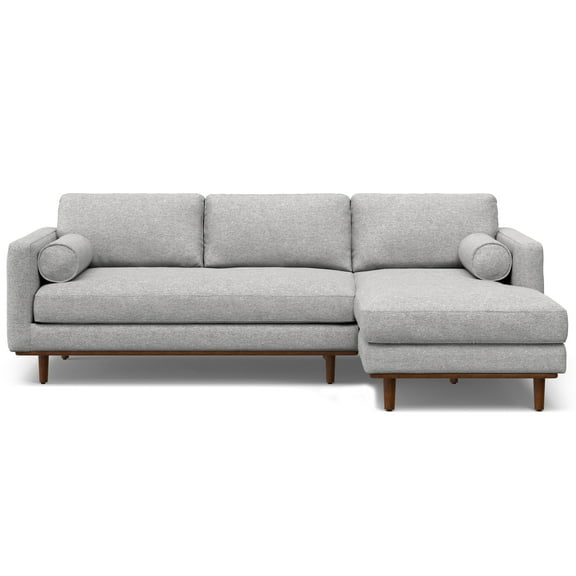 Simpli Home Morrison Mid Century Right Sectional 102 inch Wide Sofa Sectional in Mist Grey Tightly Woven Performance Fabric
