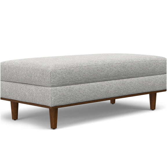 Morrison Mist Grey Woven Rectangular Ottoman with Storage, Mid-Century Modern Footrest and Coffee Table