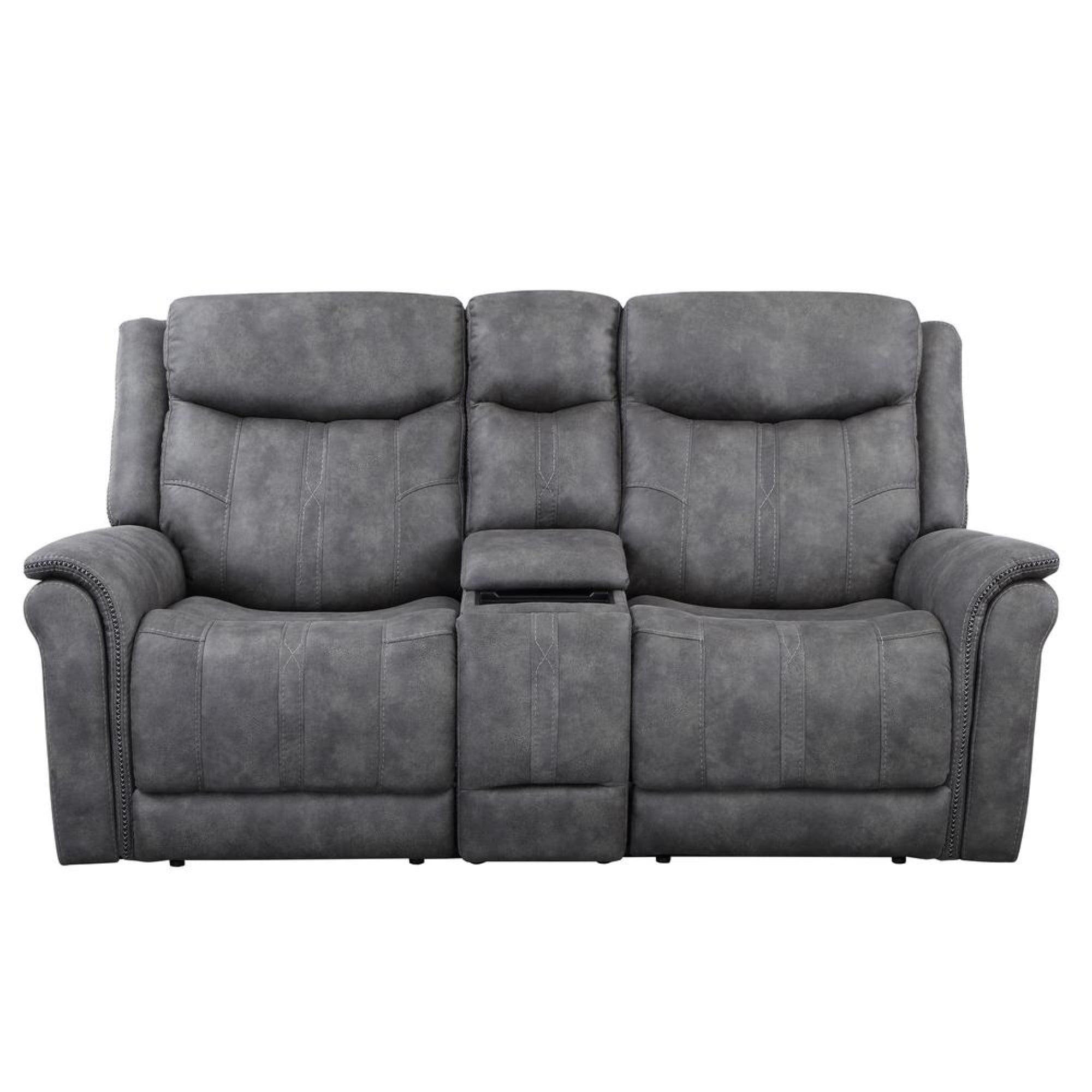 Gray Faux Suede Power Reclining Loveseat with Storage