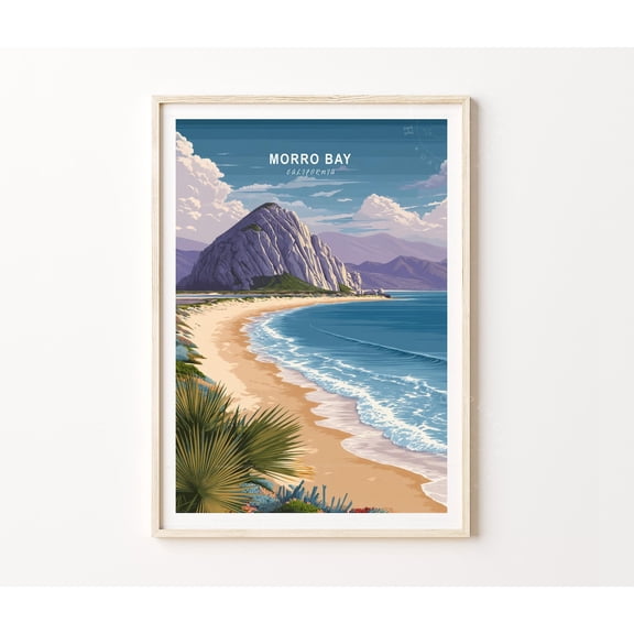 Morro Bay California Central Coast Rock Landmark Wall Art, Unframed Paper Poster 8x10in