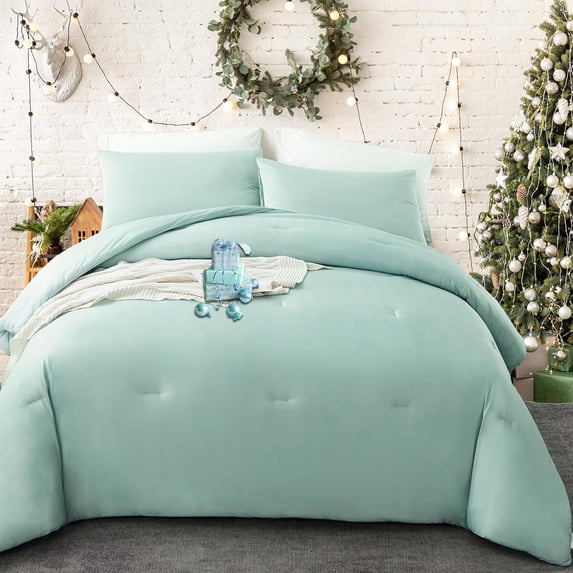MorroMorn Comforter Set Queen Size, 4 Pieces All Season Bedding Sets, Soft Bed Set with 1 Down Alternative Duvet Insert 90×90 Inches, 2 Pillow Cases & 1 Deep Pocket Fitted Sheet (Queen, Blue Green)