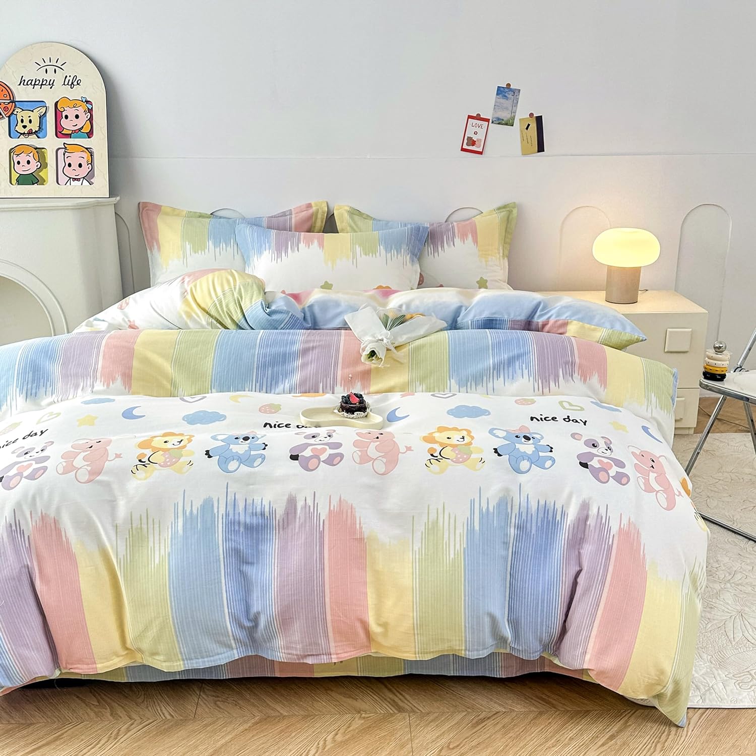 MorroMorn Cotton Duvet Cover Queen 3 Pieces Bed Set Cute Bedding Sets 