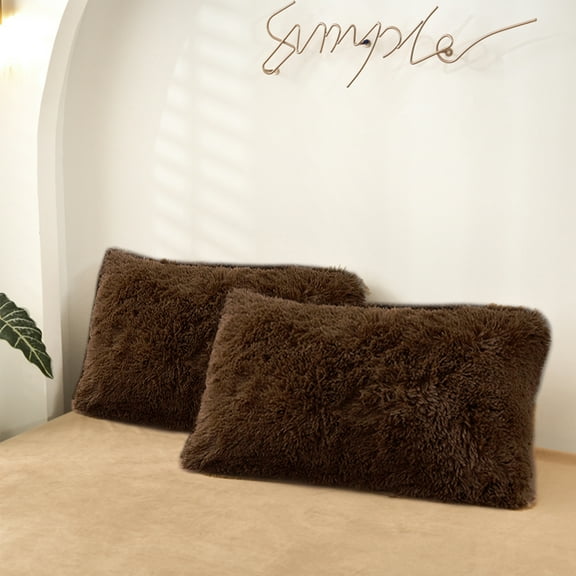 MorroMorn Decorative Pillows Covers, 2 Packs Faux Fur Pillow Cases Standard Size, Luxury Shaggy Throw Pillowcase Cushion Shams with Zipper Closure Home Decor for Couch Sofa Bed Room (Brown, Standard)