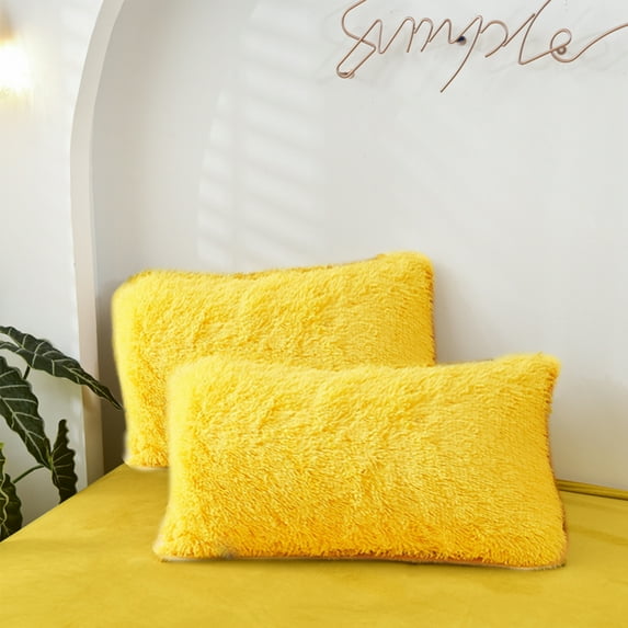 MorroMorn Decorative Pillows Covers, 2 Packs Faux Fur Pillow Cases Standard Size, Luxury Shaggy Throw Pillowcase Cushion Shams with Zipper Home Decor for Couch Sofa Bed (Mustard Yellow, Standard)