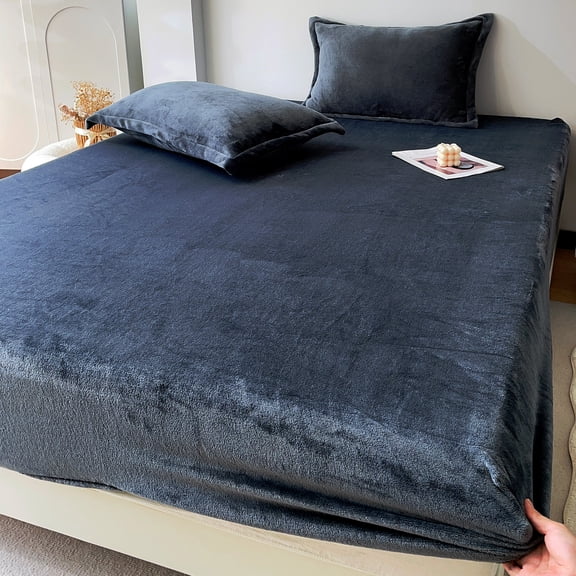 MorroMorn Flannel Sheets King Size Ultra Soft, Fluffy Plush Fleece Sheet Set 3 Piece - All Season Bedding Set with 20" Deep Pocket Fitted & 2 Pillowcases, Luxury Velvet Warm Cozy (Dark Grey)