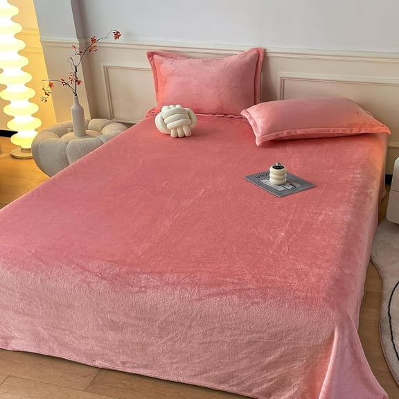 MorroMorn Flannel Sheets Queen Size Ultra Soft, Fluffy Plush Fleece Sheet Set 4 Piece - All Season Bedding Set with Flat, Deep Pocket Fitted & 2 Pillowcases, Luxury Velvet Warm Cozy (Pink)