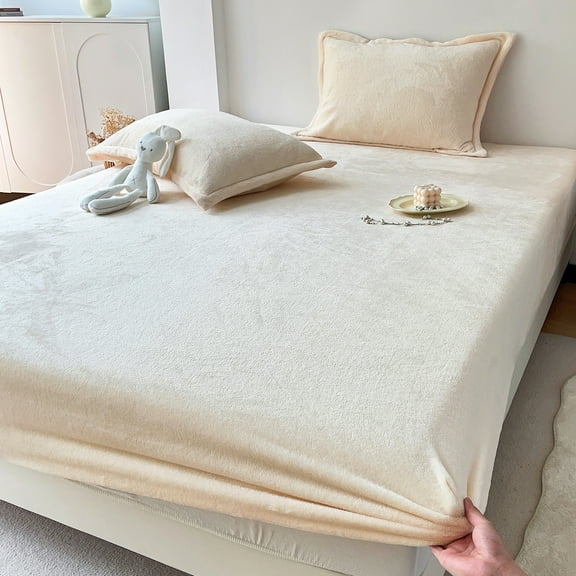 MorroMorn Flannel Sheets Twin Ultra Soft, Fluffy Plush Fleece Sheet Set 3 Piece - All Season Bedding Set with 20" Deep Pocket Fitted & 2 Pillowcases, Luxury Velvet Warm Cozy Breathable (Beige)