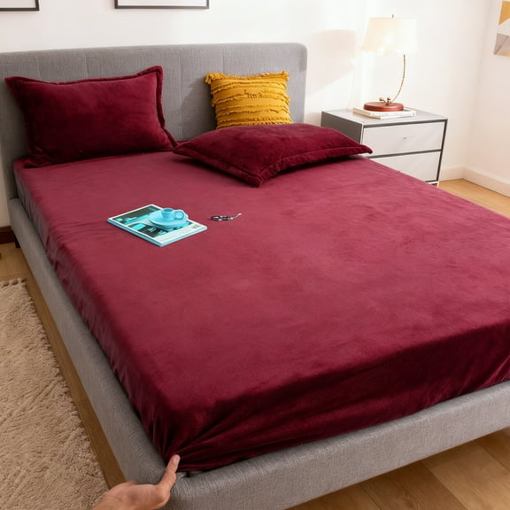 MorroMorn Flannel Sheets Twin Ultra Soft, Fluffy Plush Fleece Sheet Set 3 Piece - All Season Bedding Set with 20" Deep Pocket Fitted & 2 Pillowcases, Luxury Velvet Warm Cozy Breathable (Red)